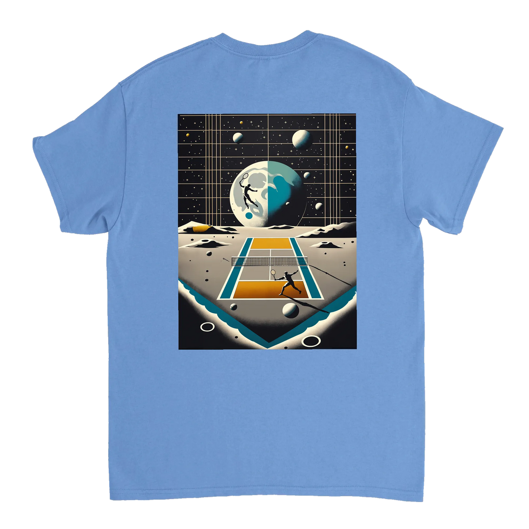 T-shirt Tennis Moon, design unico per appassionati di tennis e amanti delle stelle, realizzato in 100% cotone per il massimo