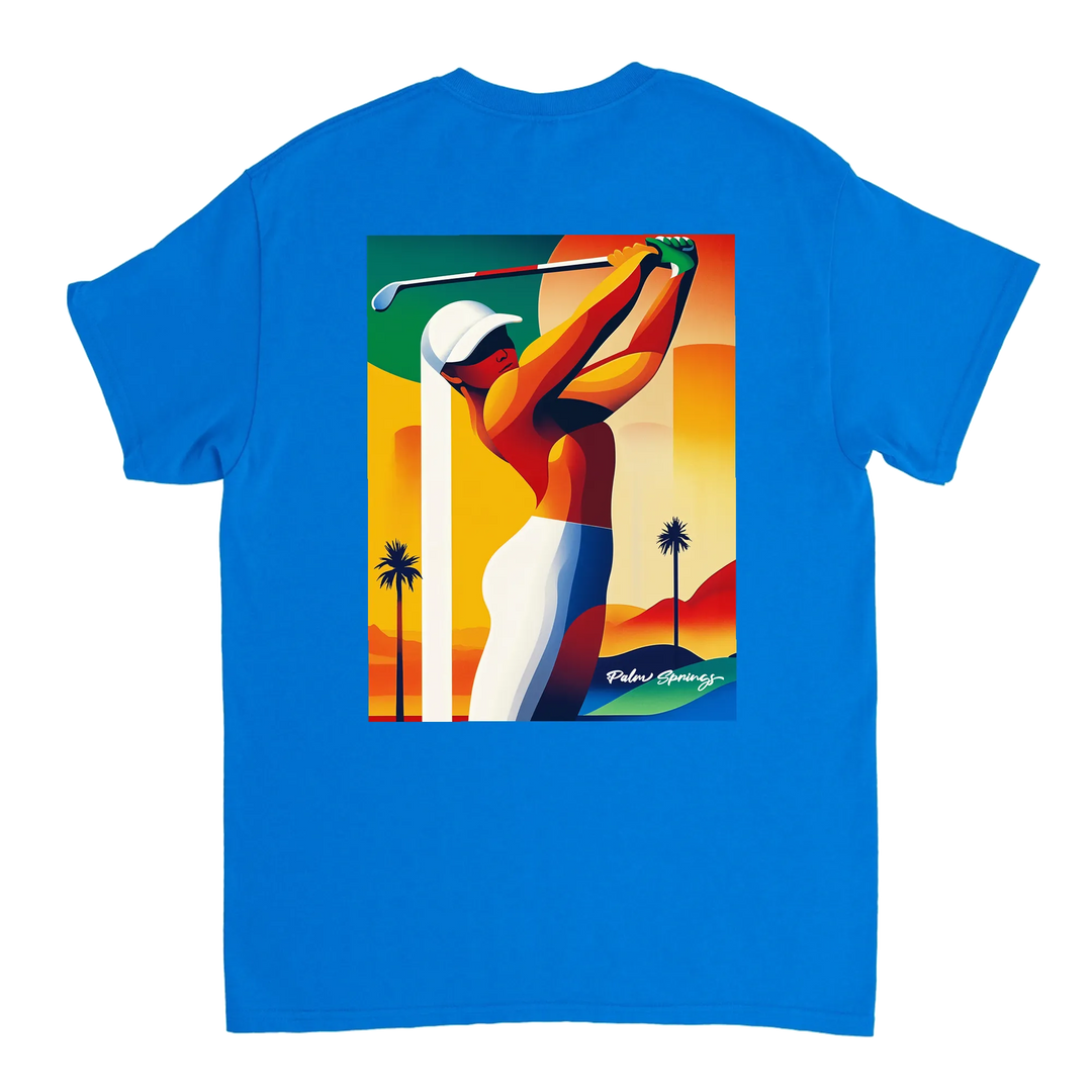 パームスプリングスゴルフTシャツは、明るいデザインが特徴で、ゴルフ場でも普段使いでも活躍する一枚です。サイズはSからXXLまで揃っています。