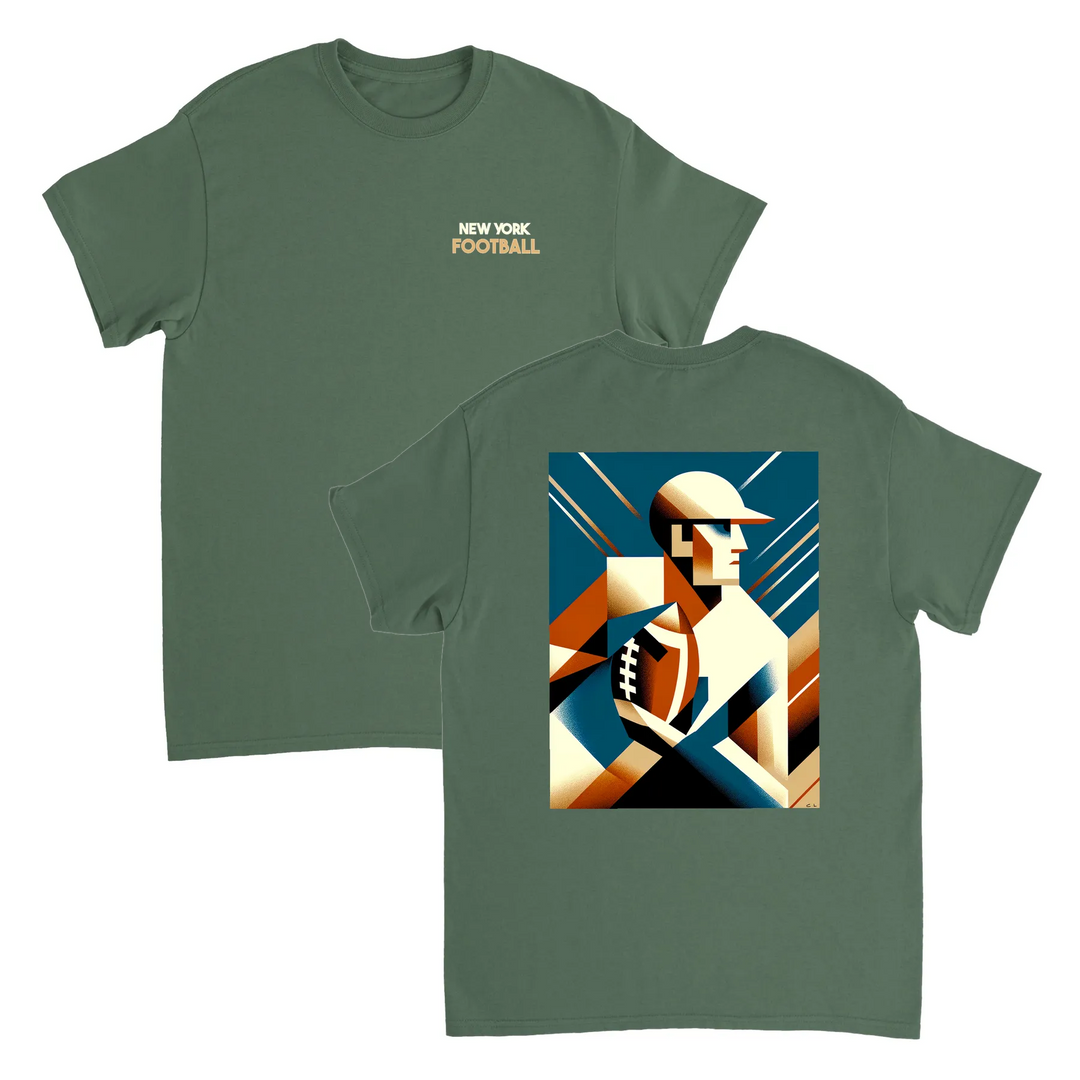 Amerikāņu futbola t-krekls ar drosmīgu dizainu, ideāli piemērots spēlētājiem un faniem. Izgatavots no augstas kvalitātes kokv