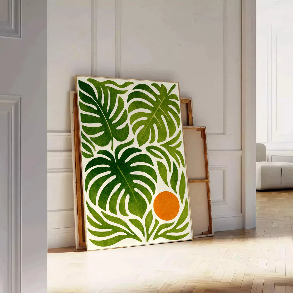 exquisite Vintage Botanical Leaf Poster vibrant green orange hues nature indoors decor print touch elegance space wall art collection unframed versions available