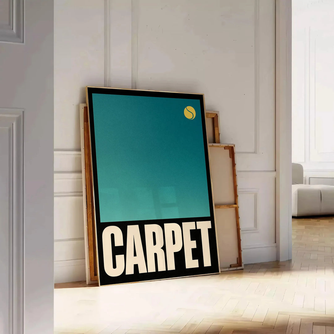 Póster vibrante Carpet Tennis 5, com tons verdes e laranjas, ideal para entusiastas do desporto. Disponível em várias dimensõ