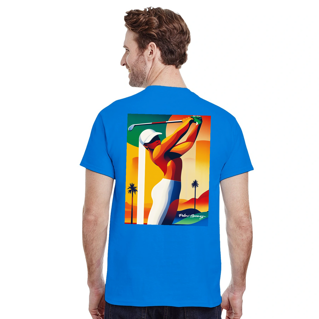 パームスプリングスゴルフTシャツは、明るいデザインが特徴で、ゴルフ場でも普段使いでも活躍する一枚です。サイズはSからXXLまで揃っています。
