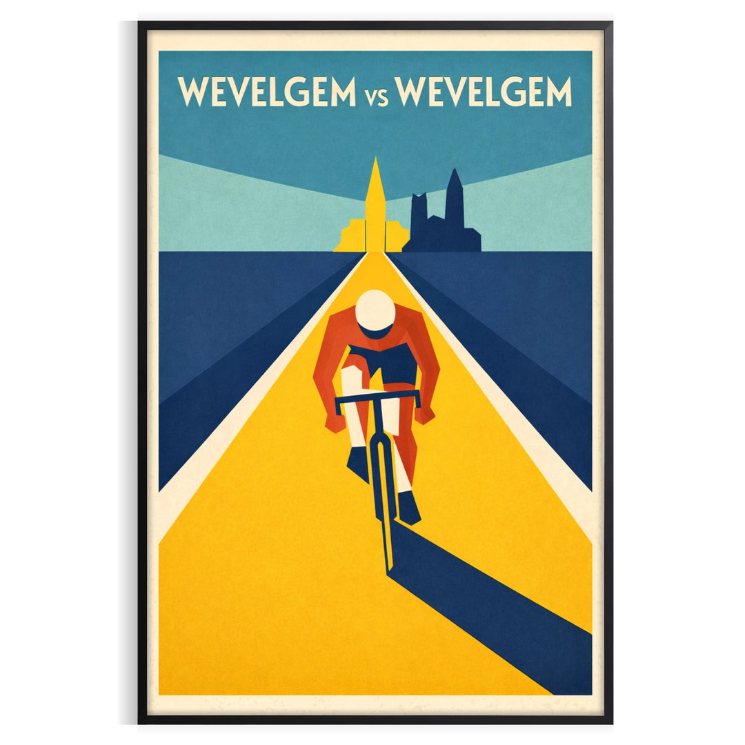 space captivating Wevelgem Belgium Cyclisme poster vibrant blue green hues spirit cycling enthusiasts collectors dynamic touch decor available A4 cm A0