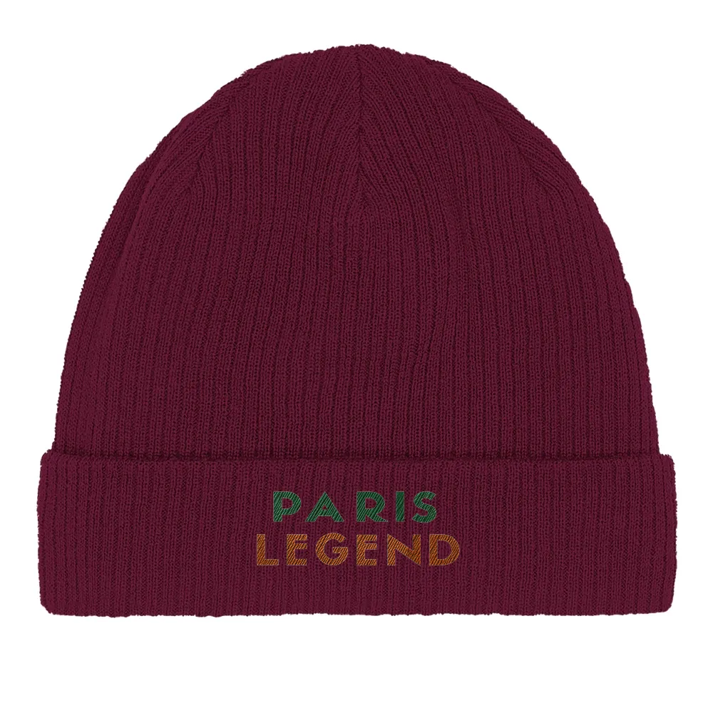 Image Burgundy de Beanie Tennis Paris Legend  2 - Cotton Bio, Embroidered Design