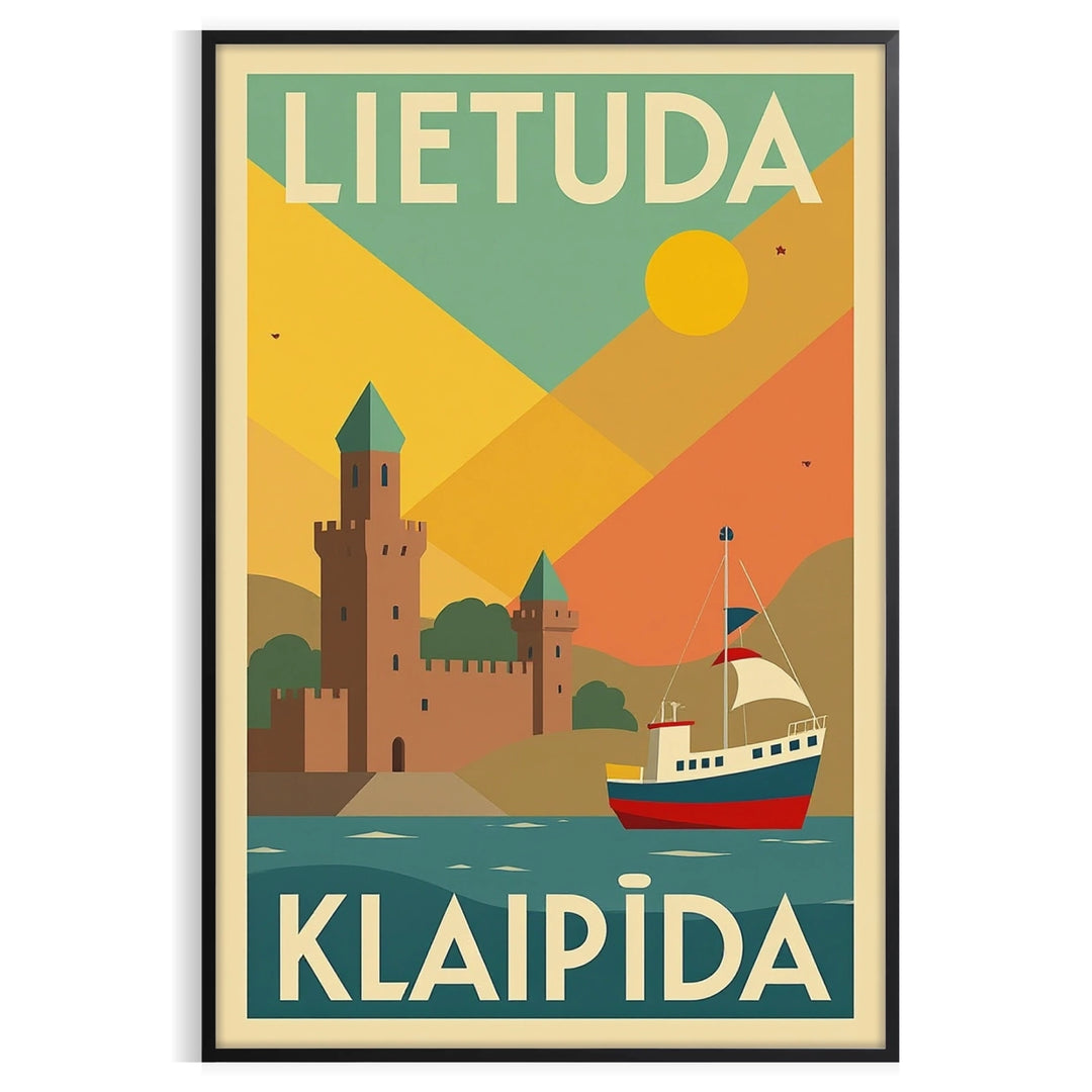 charm Klaipėda Lithuania stunning vintage travel Art Deco poster vibrant shades orange brown lover touch nostalgia decor piece history A4 cm A0