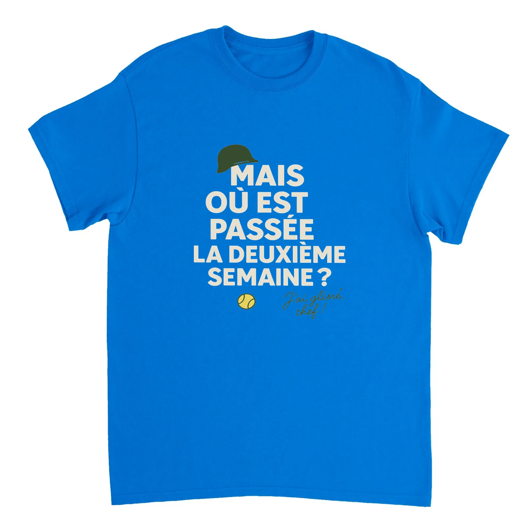 Image Blue de Où est passée la deuxième semaine Tennis Tshirt [color:blue] [view:front]