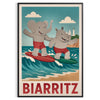 Póster Biarritz Kids Surf con un elefante juguetón y un rinoceronte atrevido, ideal para habitaciones infantiles o guarderías