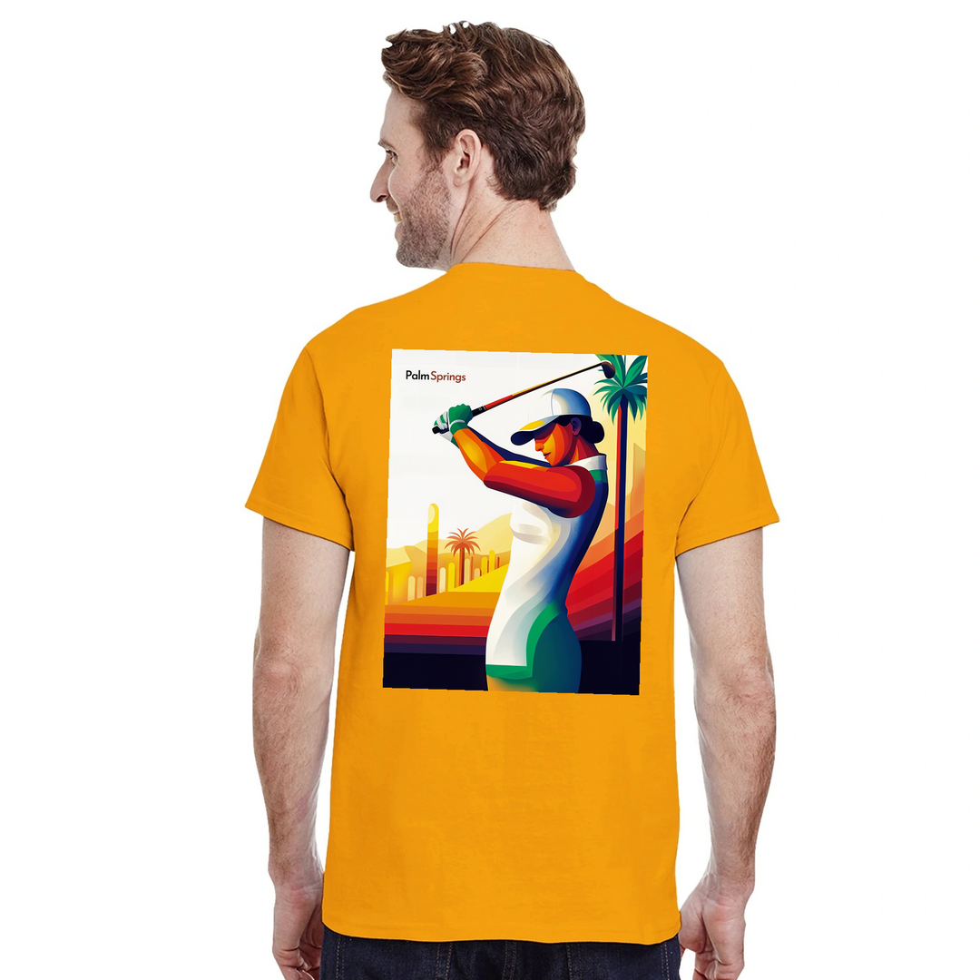 ゴルフパームスプリングスTシャツは、快適さとスタイルを兼ね備えたデザインです。パームスプリングスの陽気な雰囲気を楽しむゴルフ愛好者に最適です。