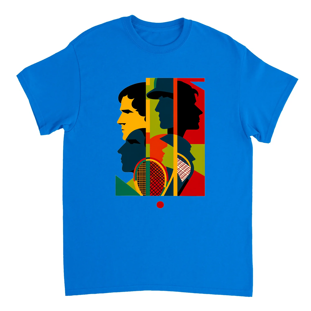 テニス大会に最適なスタイリッシュなテニステーマのTシャツ。プレイヤーやファンにぴったりの快適さとゲームへの情熱を融合。サイズ: S, M, L, XL, XXLでご用意。