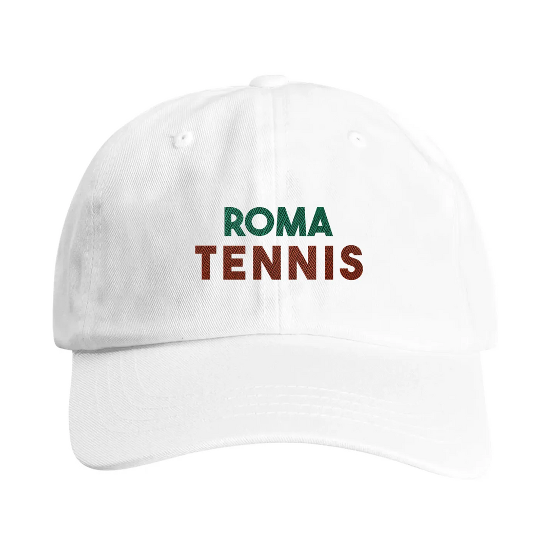 Vintage broderad keps 'Roma Tennis' med låg ostrukturerad krona