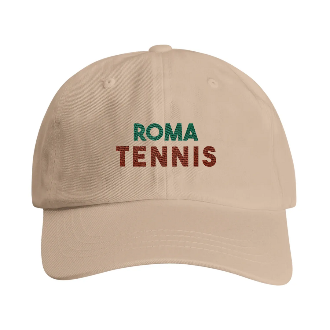 Vintage broderad keps 'Roma Tennis' med låg ostrukturerad krona