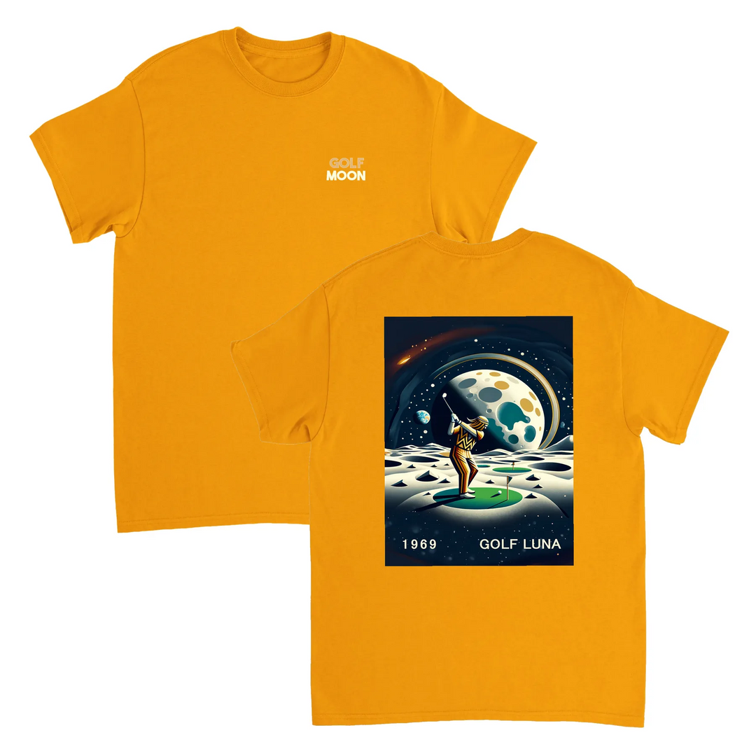 Koszulka Golf Moon z unikalnym wzorem, idealna na pole golfowe i codzienne wyjścia. Wygodna i trwała, dostępna w rozmiarach S