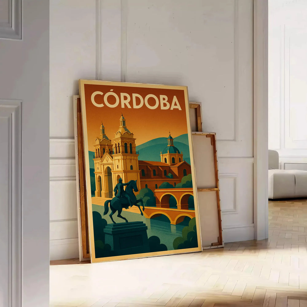 Vintage Art Déco poster of Córdoba, Argentina in yellow and green tones