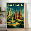 Yellow and green Art Déco poster of La Plata, Argentina cityscape