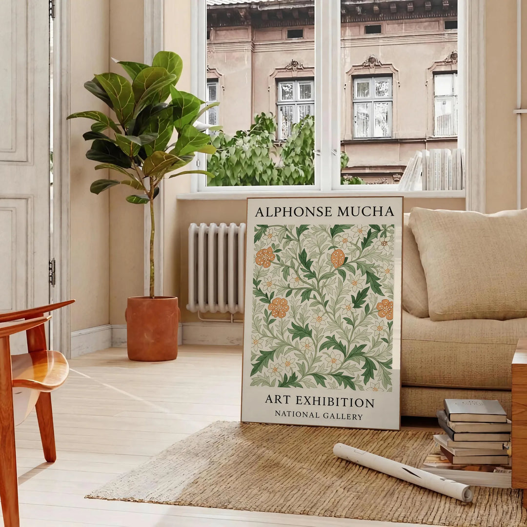 space Alphonse Mucha botanical poster vintage piece earthy gray brown stunning timeless prints unframed version style
