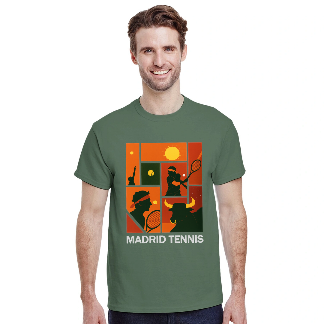Madrid Tennis T-shirt med Rafa Nadal, perfekt för tennisälskare. Tillverkad av mjuk bomull för komfort och stil, både på och