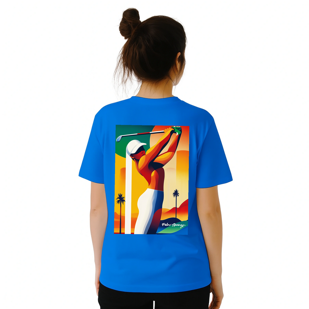 パームスプリングスゴルフTシャツは、明るいデザインが特徴で、ゴルフ場でも普段使いでも活躍する一枚です。サイズはSからXXLまで揃っています。