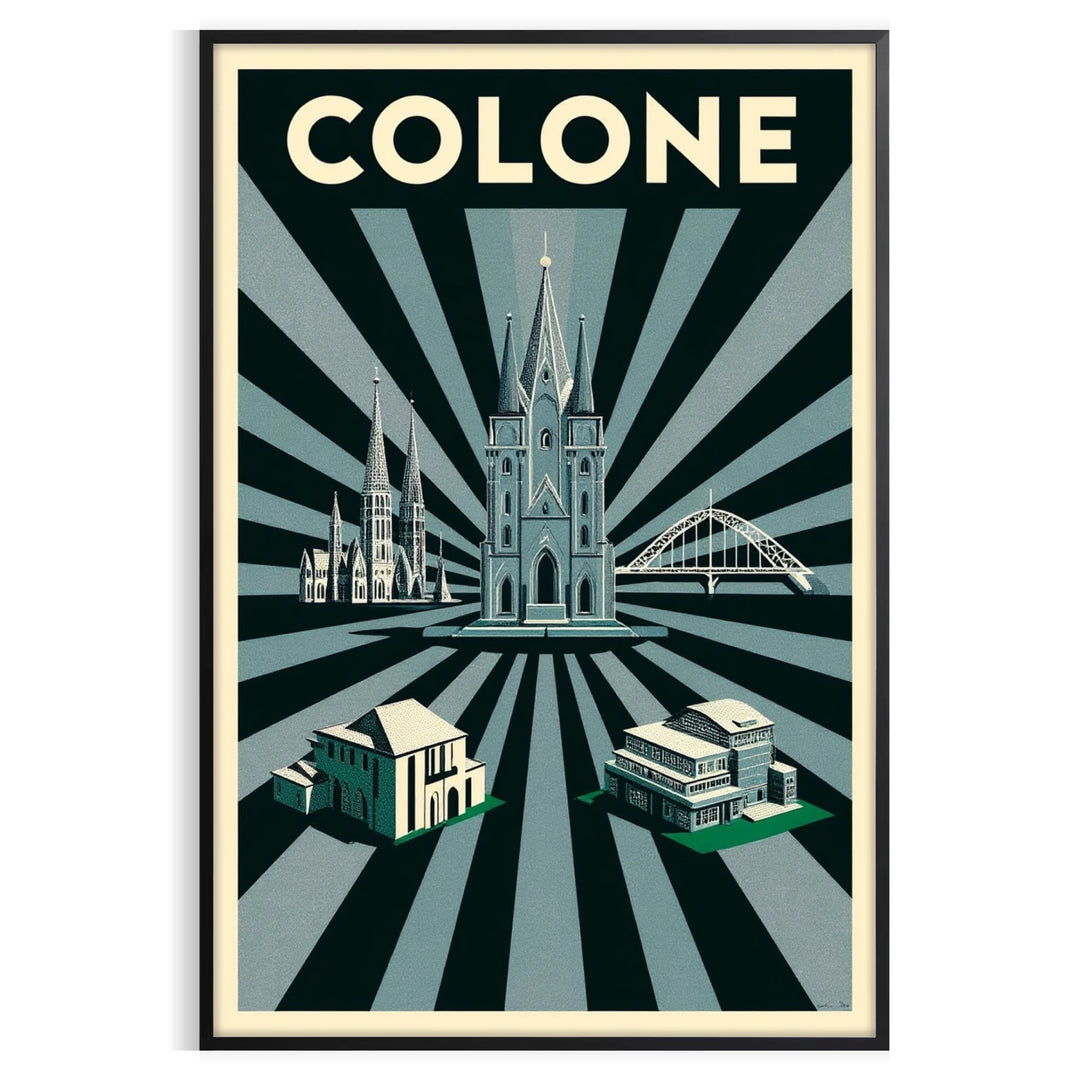 space stunning Art Déco vintage poster Cologne Germany rich green black hues lovers eye piece measures cm home decor A4 A0