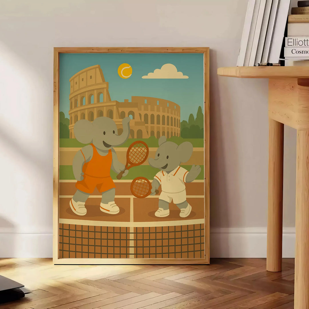 Affiche Kid Elephant Tennis Roma un incontournable petits sportifs nuances gris vert une touche dynamique chambre enfant Acheter unique genre formats A4 cm A0