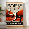 Póster de tenis de París, Francia, con vibrantes tonos rojos y verdes, ideal para amantes del deporte. Disponible en tamaños