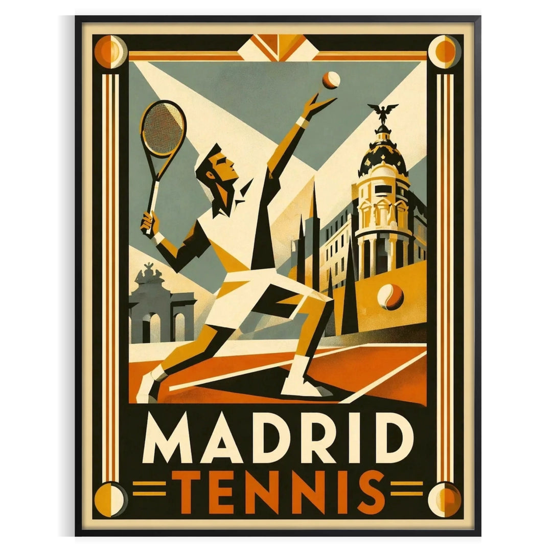Abstract design featuring tennis elements with green and black colors, inspired by Madrid