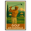 space captivating golf poster art iconic Aix Marseille rich brown green hues vintage best gift golfers dad man sizes A4 cm A0