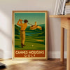 affiche golf Cannes Mougins un cadeau luxe idéal homme tons jaune gris poster vintage art déco espace chef - œuvre 30x40 50x70 cm formats A4 A0