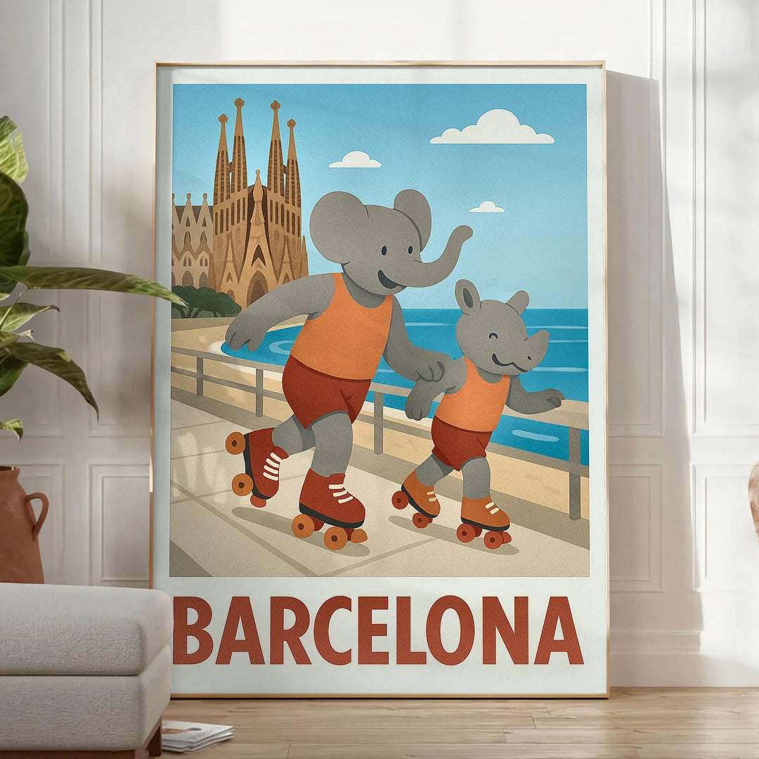 Ανακαλύψτε την μαγευτική αφίσα με ελέφαντα και ρινόκερο, ιδανική για το δωμάτιο κάθε παιδιού! Με απαλά μπλε και γκρι χρώματα