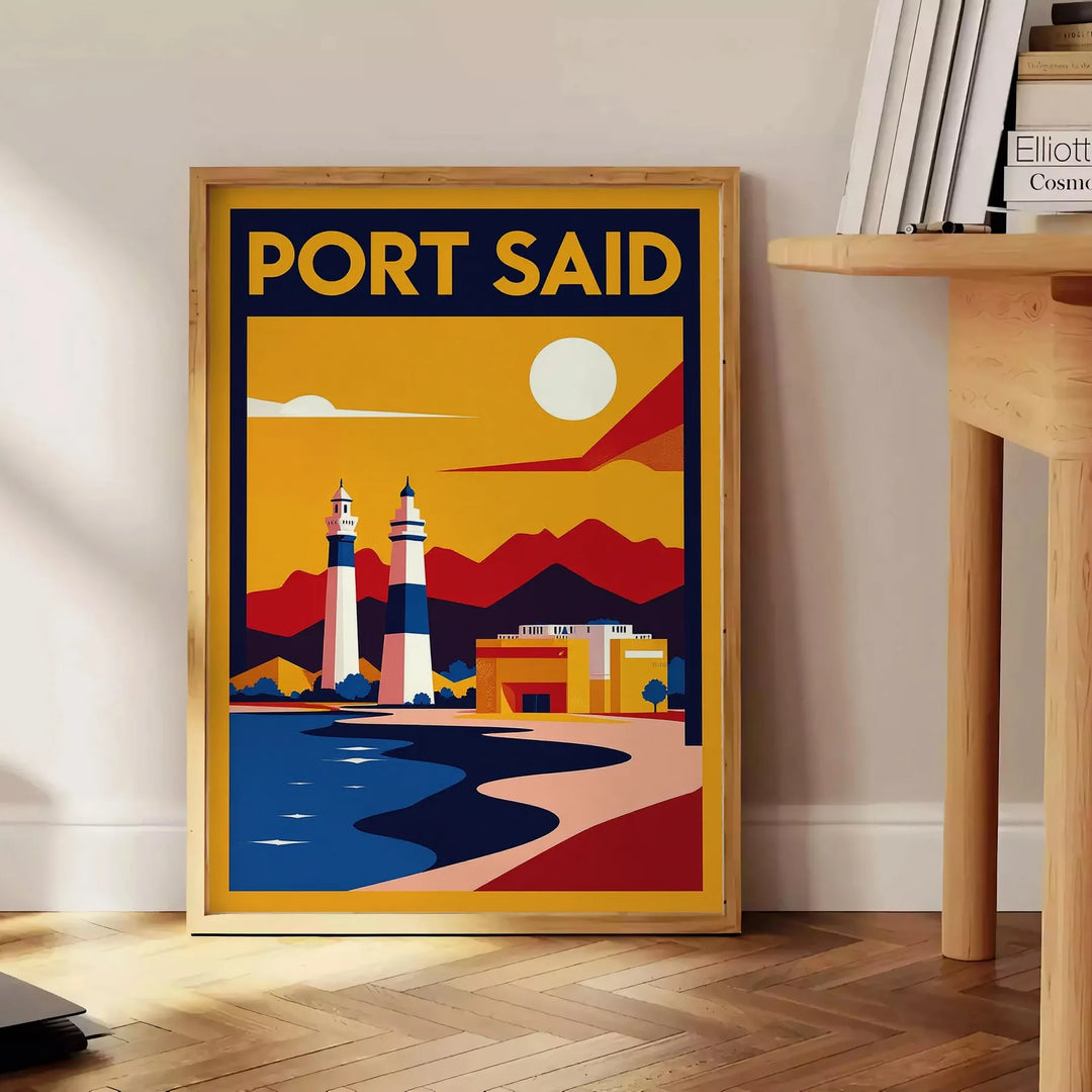 Manifesto Art Déco Port Said Egitto in toni arancione e blu
