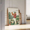 Affiche vintage de golf représentant le Augusta National Golf Club dans des tons orange et bleu