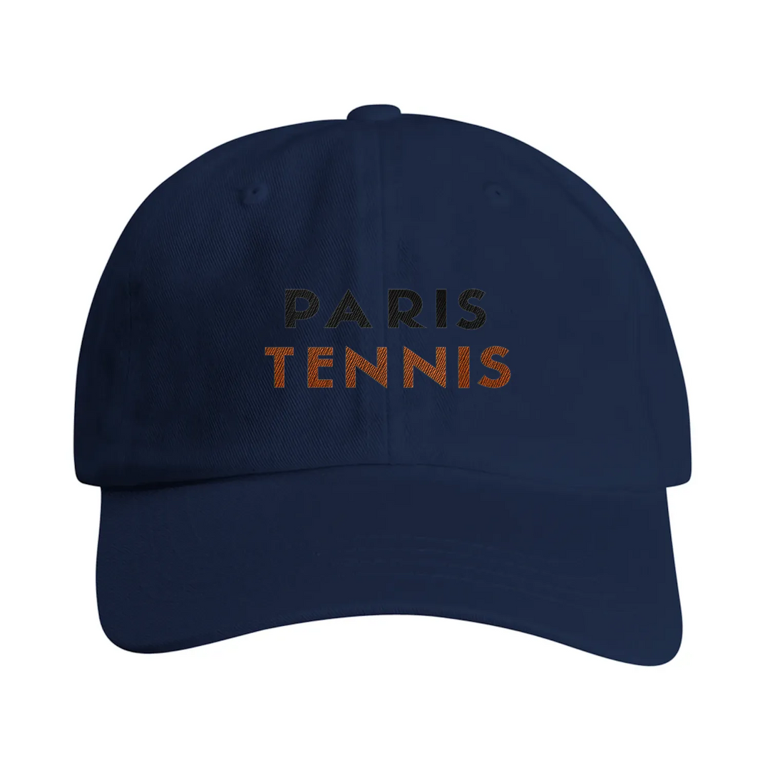Vintage broderad keps med Paris Tennis-logotyp, justerbart band, mässingsspänne