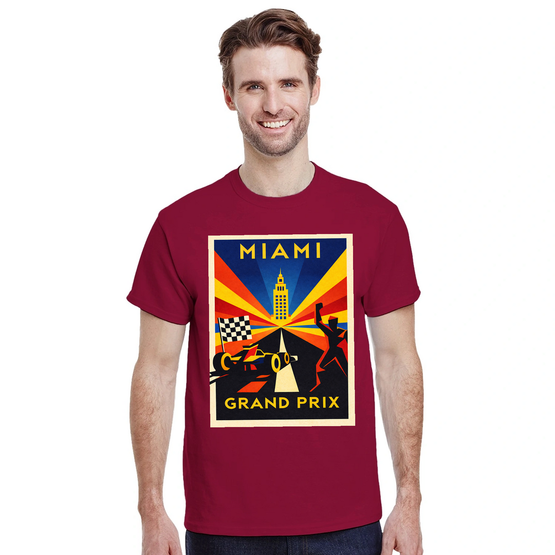 Miami F1 t-shirt i en färgstark design, hyllar den pulserande energin från Formel 1-scenen i USA. Finns i storlekar S till XX