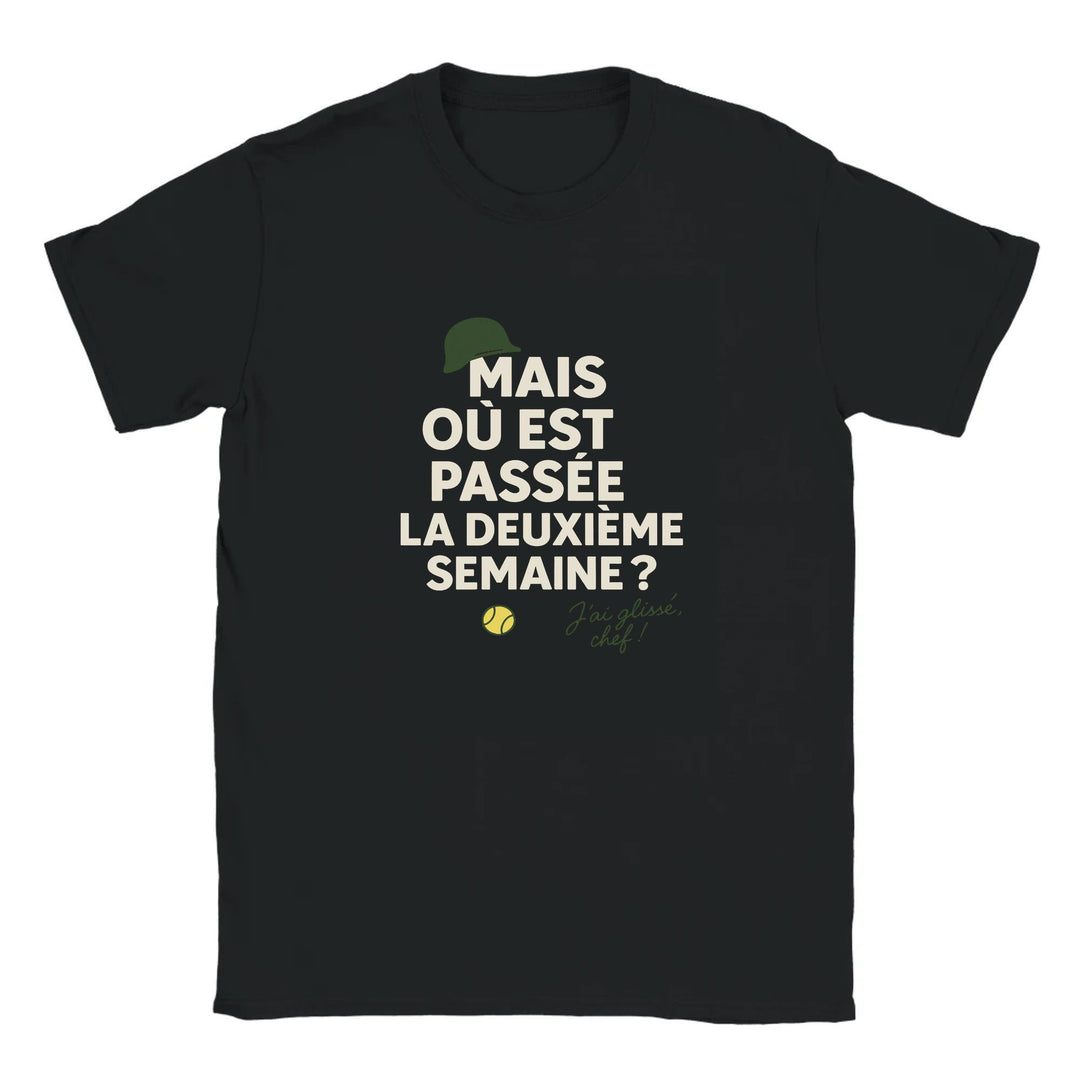 Image Black de Où est passée la deuxième semaine Tennis Tshirt