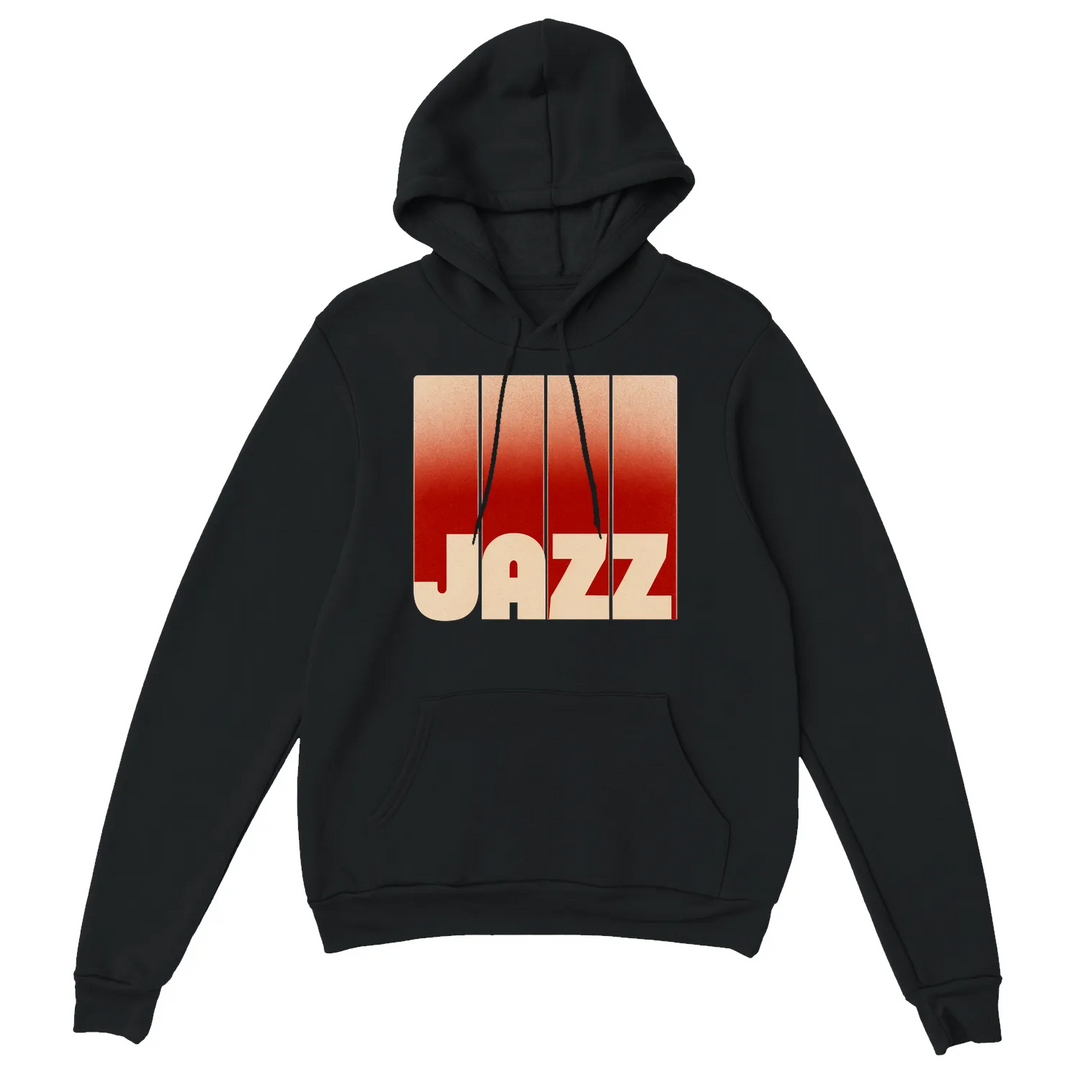 Hoodie Jazz Music, confortável e estiloso, feito de mistura de algodão e poliéster, com capuz forrado, bolso frontal e punhos