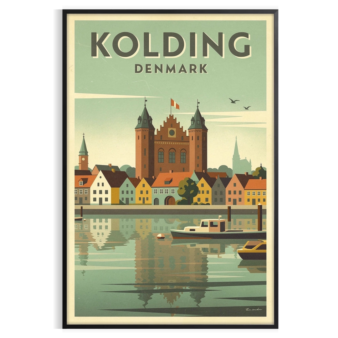Kolding, Denmark Art Déco vintage poster in gray and green