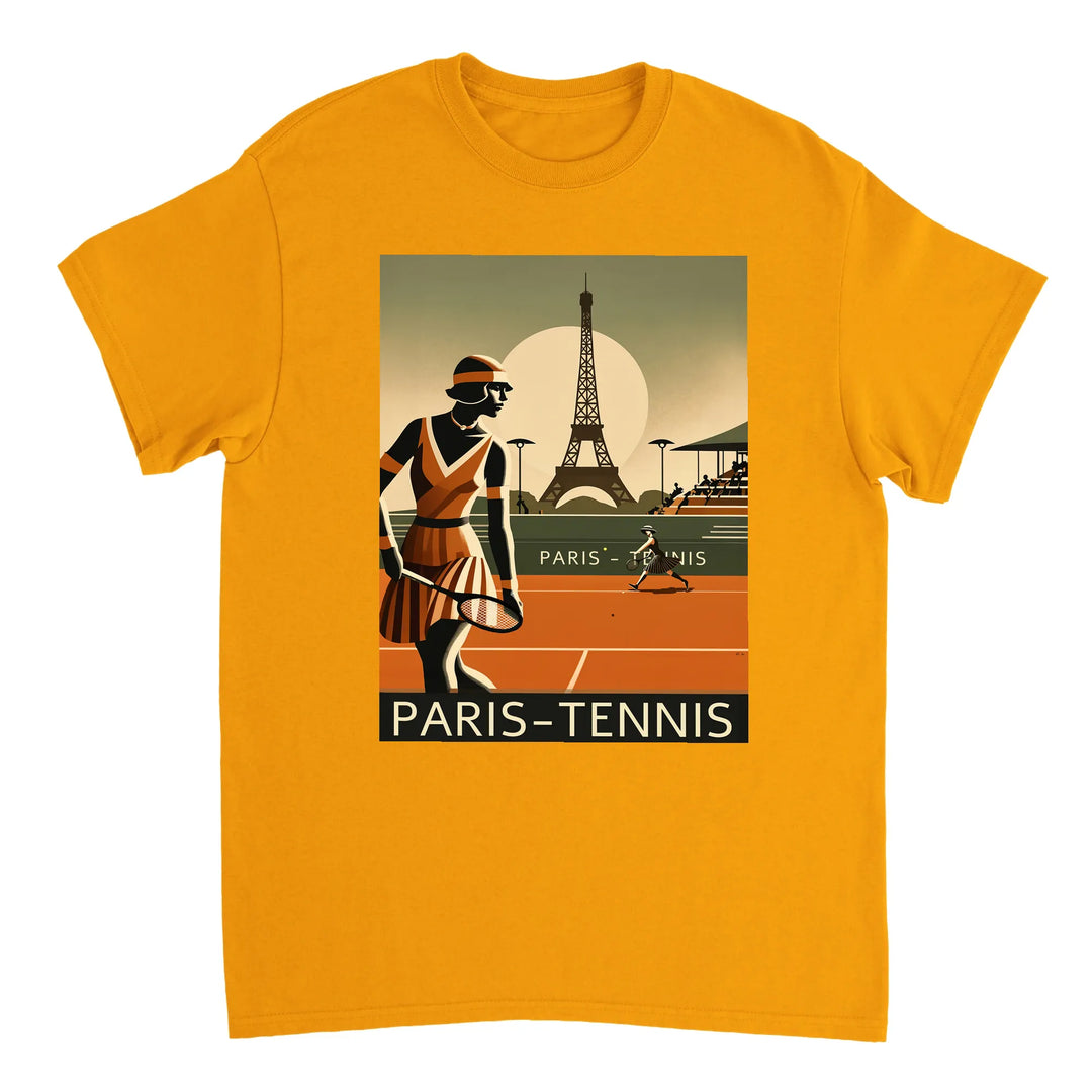 パリのテニスをテーマにしたおしゃれなTシャツ。テニス愛好者にぴったりのデザインで、スタイルを引き立てます。サイズはSからXXLまで選べます。