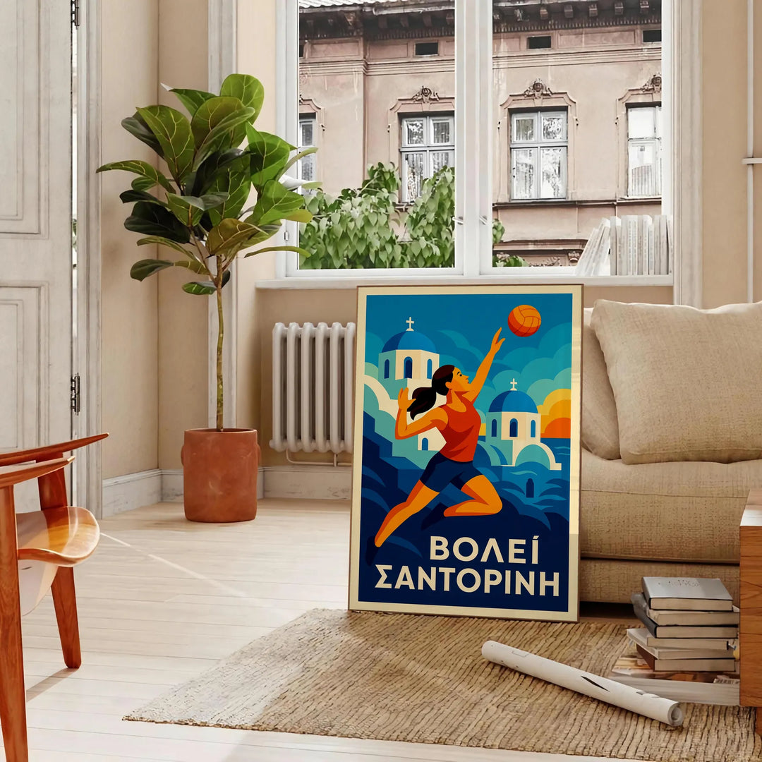 space stunning Santorini Volleyball 23 poster vibrant green red colors spirit game dimensions eye art piece perfect sports lovers today available convenience