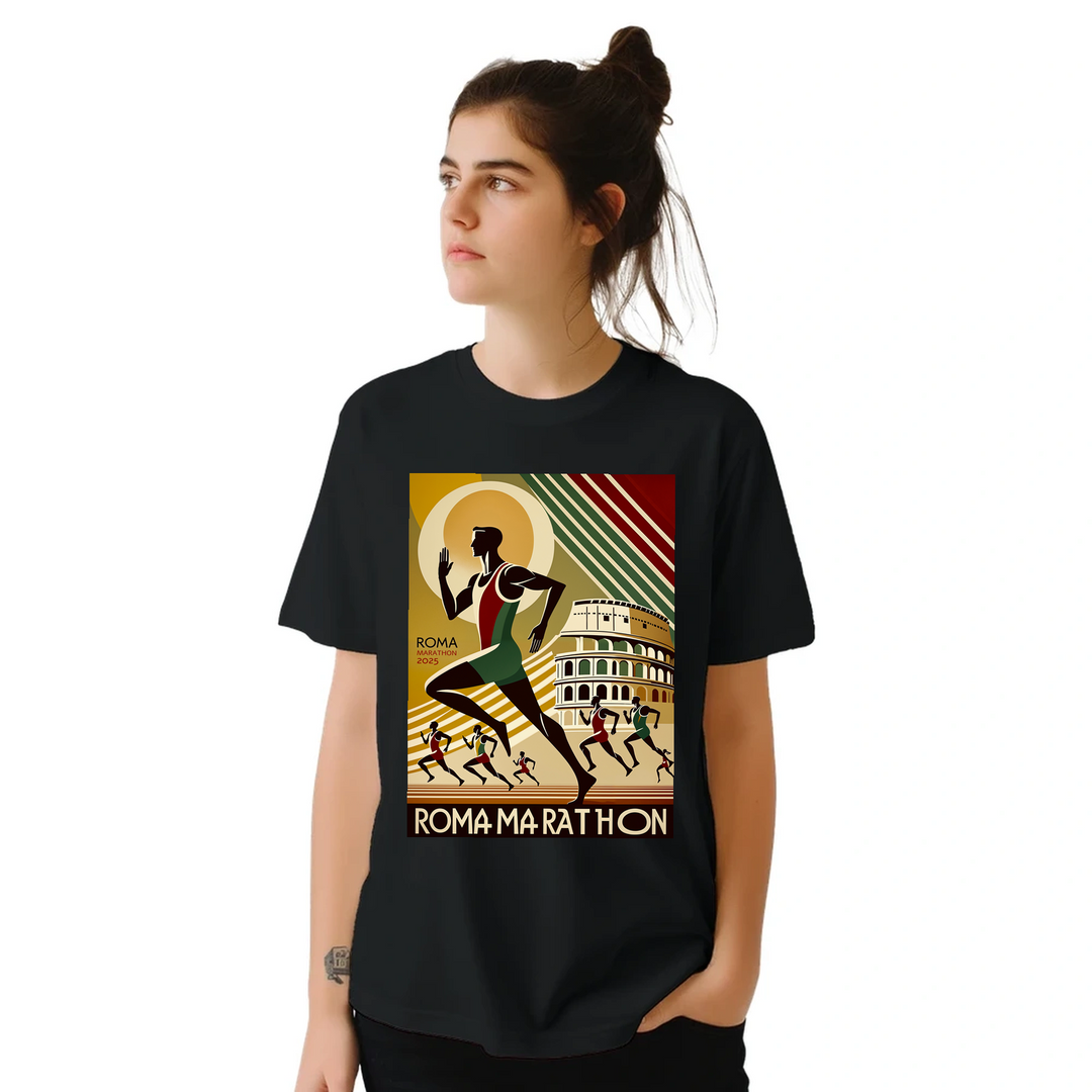 ローママラソン5 Tシャツ。アイコニックなデザインで、快適な高品質素材を使用。ランニング愛好者に最適な一枚。