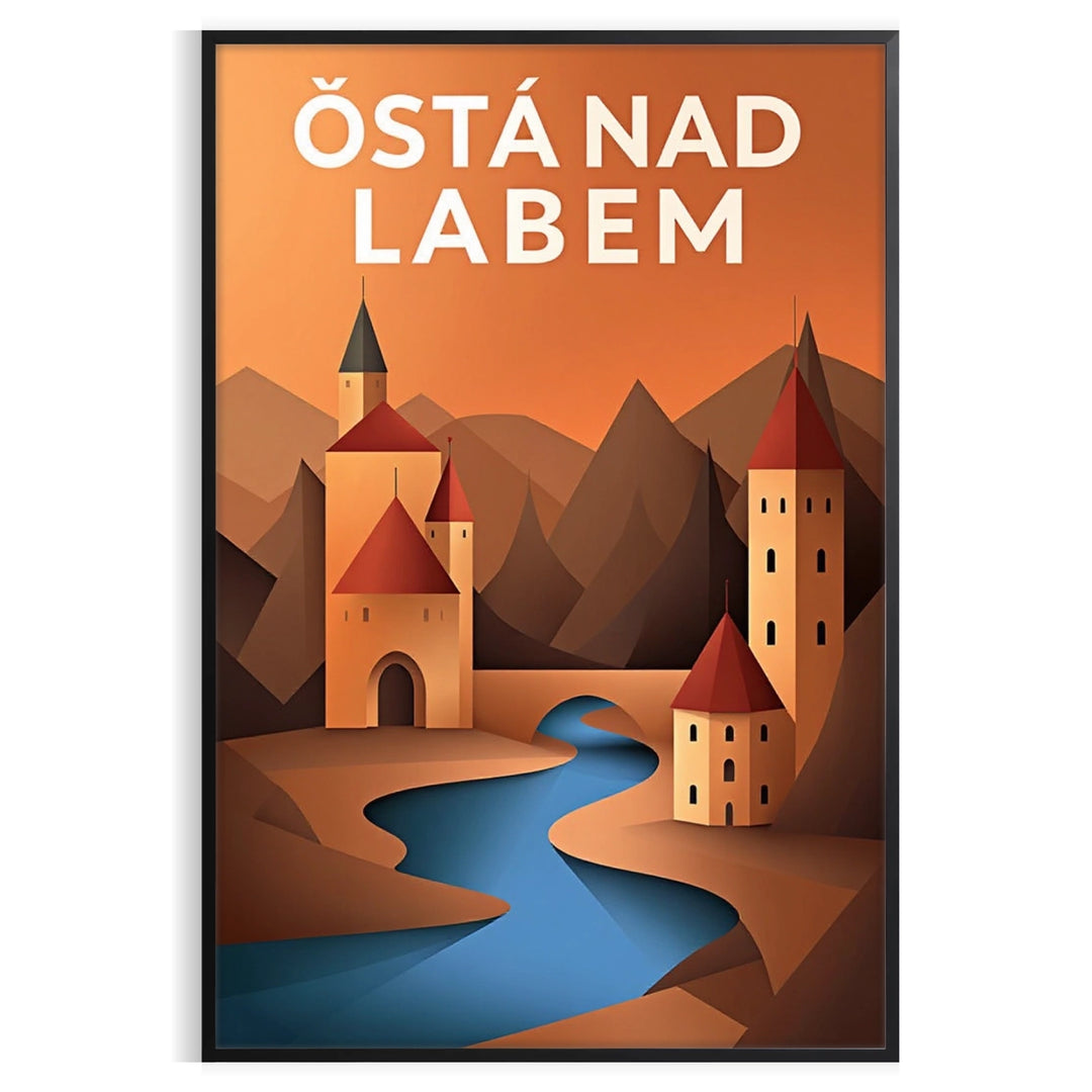 space stunning art déco vintage poster Ústí nad Labem Czechia elegant shades green gray perfect touch sophistication room print dimensions A4 cm A0