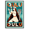 Poster vintage Art Déco di Oulu, Finlandia in tonalità rosse e arancioni