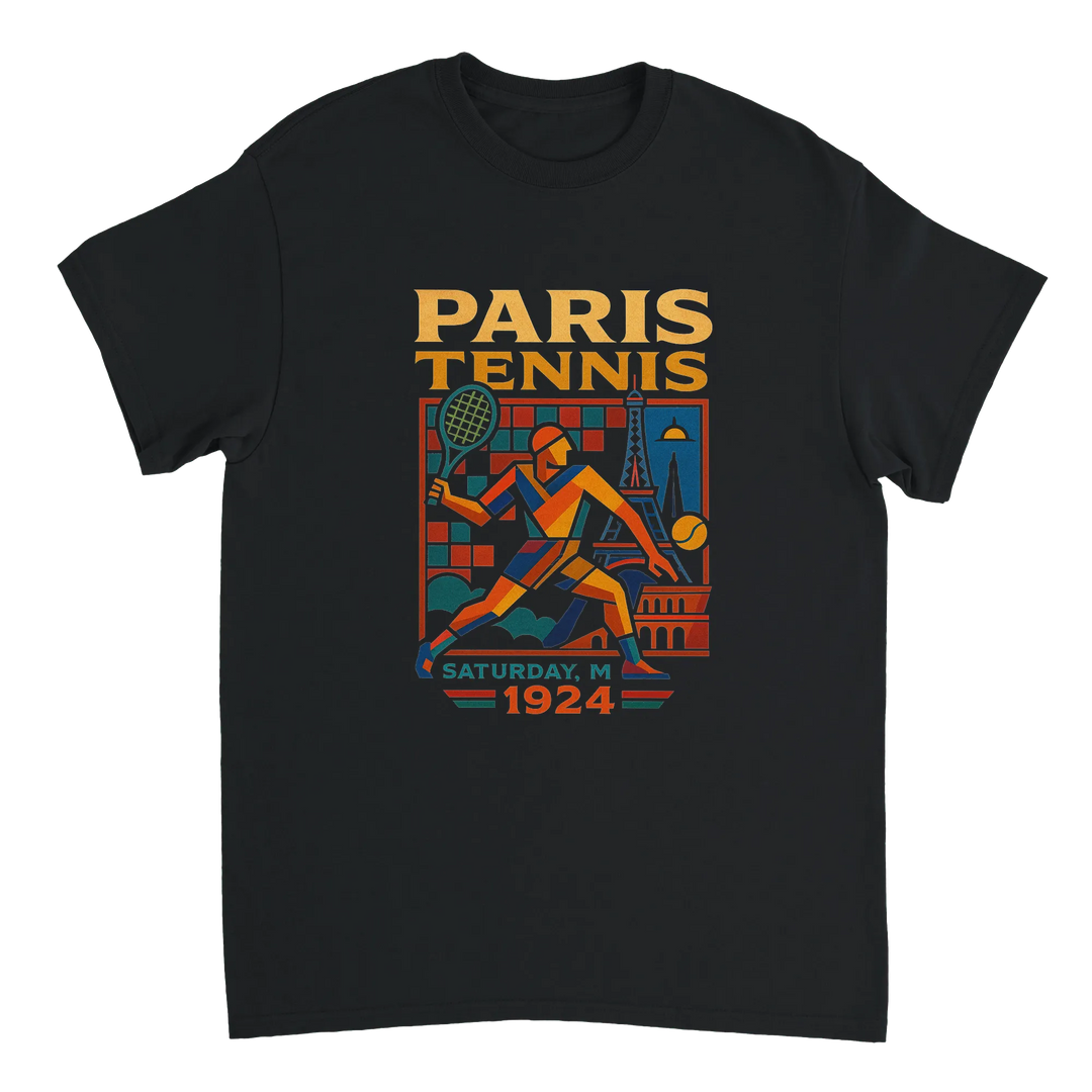 T-shirt time vintage 1924 Paris tennis t shirt unique tee whimsical cartoon design spirit classic sportsmanship lovers enthusiasts yours today effortless style comfort premium cotton durability