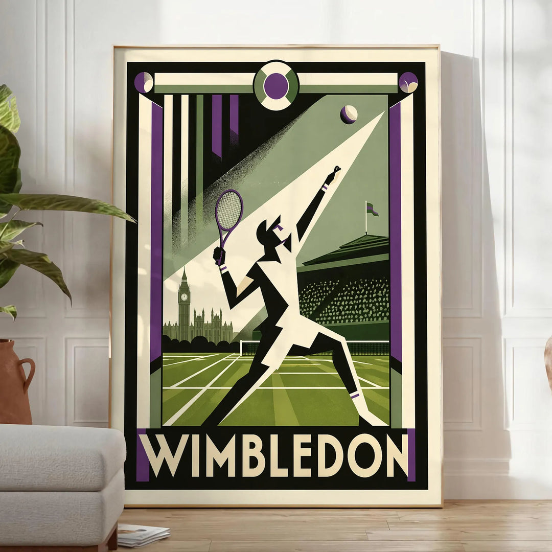 esprit Wimbledon Affiche élégante couleurs noir orange Parfaite passionnés tennis œuvre format 50x70 30x40 style intérieur pièce unique sublimez décor disponible cadre