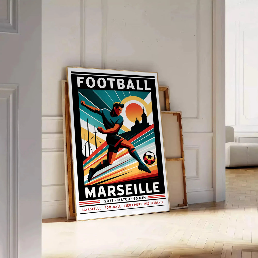 space stunning Marseille football poster vibrant red blue colors team spirit fan eye piece available dimensions passion life