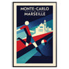 Stilvolles Fußballposter Monte-Carlo Monaco in Rot und Grau, erhältlich in 50x70 oder 30x40 cm. Perfekt für Fußballfans
