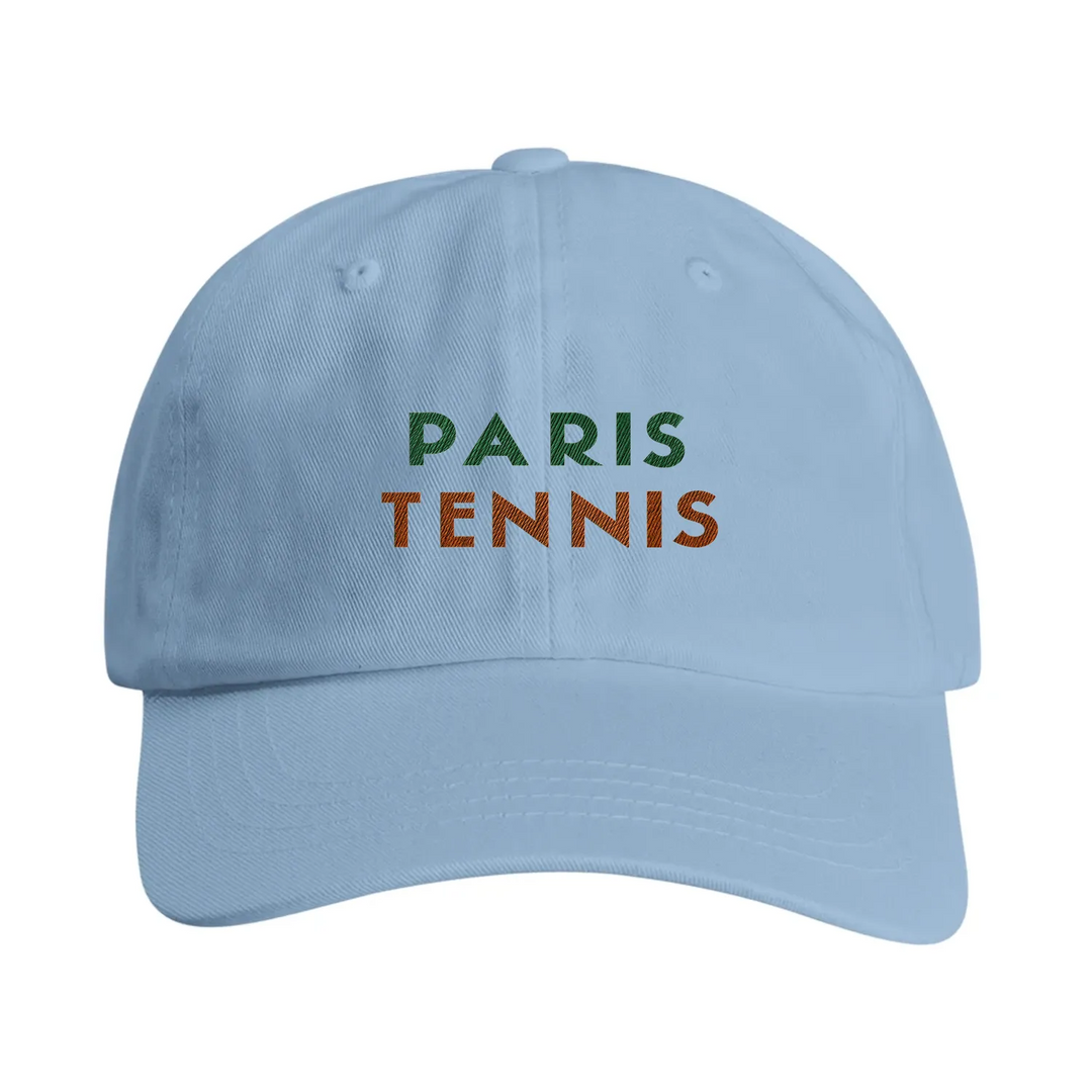 Vintage bomullskeps broderad med Paris Tennis-motiv, låg profil