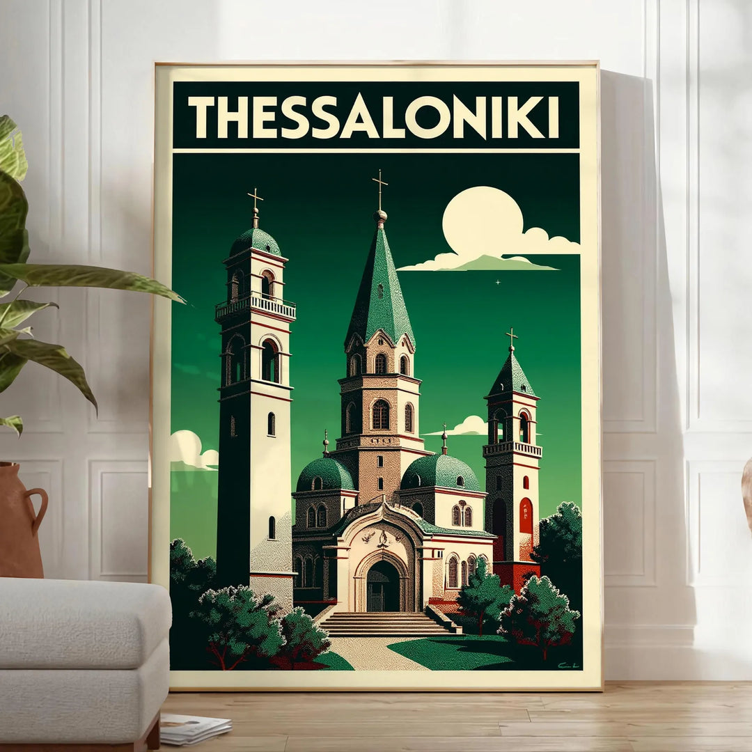 Manifesto Art Déco di Salonicco, Grecia, nei toni grigio e arancione