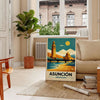 Vintage Art Déco poster of Asunción, Paraguay cityscape in orange and green