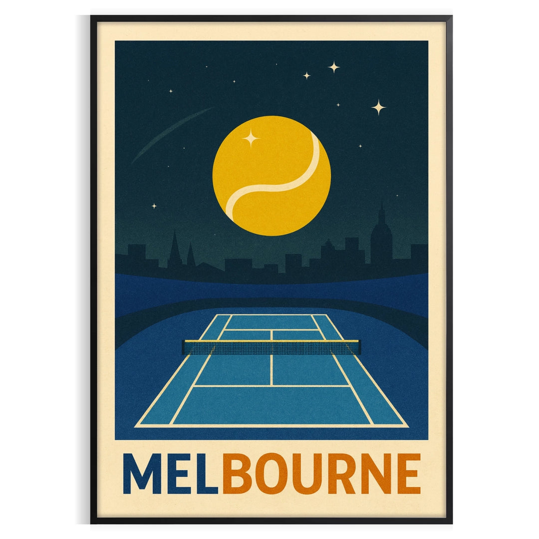 vibrant energy Melbourne tennis night stunning poster blue green hues sports collection design space sizes A4 cm A0