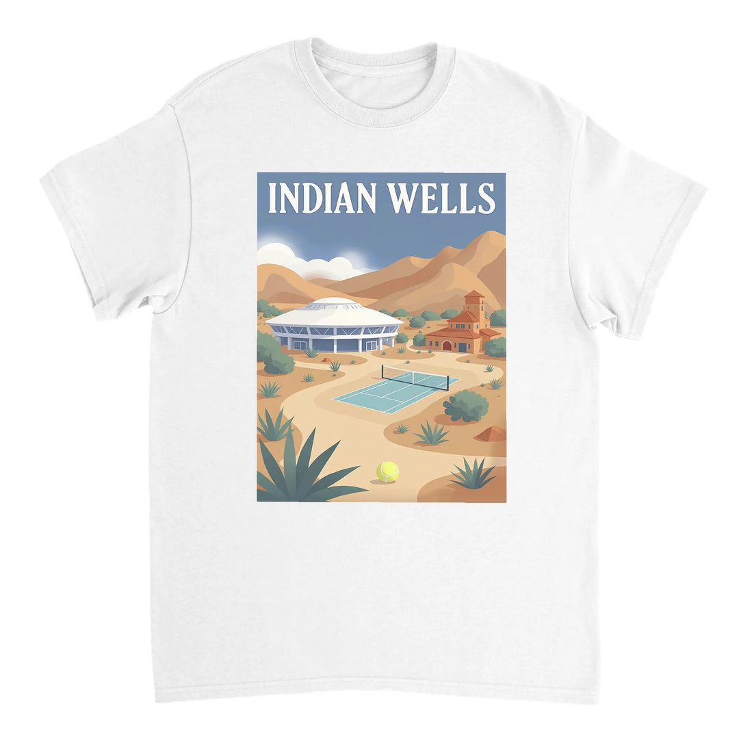 インディアンウェルズのテニスを祝うTシャツ。アメリカのテニスイベントのファンに最適なスタイリッシュなデザイン。柔らかく通気性のあるコットン素材で快適さを提供します。