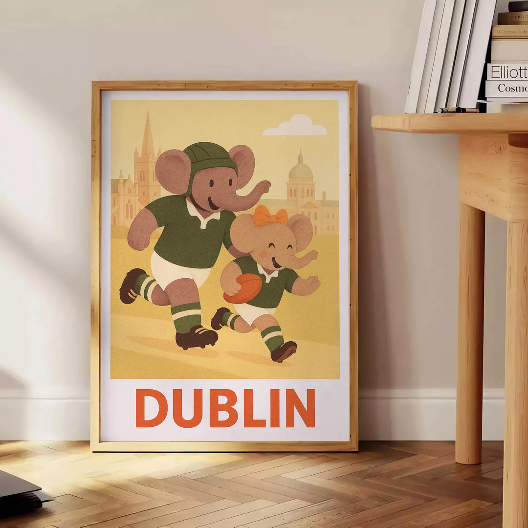 magnifique vintage un éléphant rugby Dublin style Art Déco unique affiche 50x70 30x40 une touche originale décoration poster charme cadre